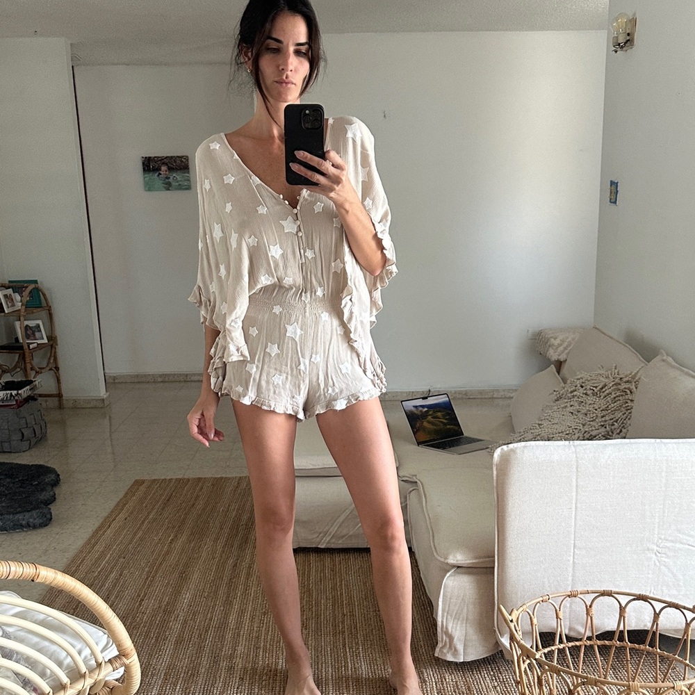 Cream Star-Patterned Romper